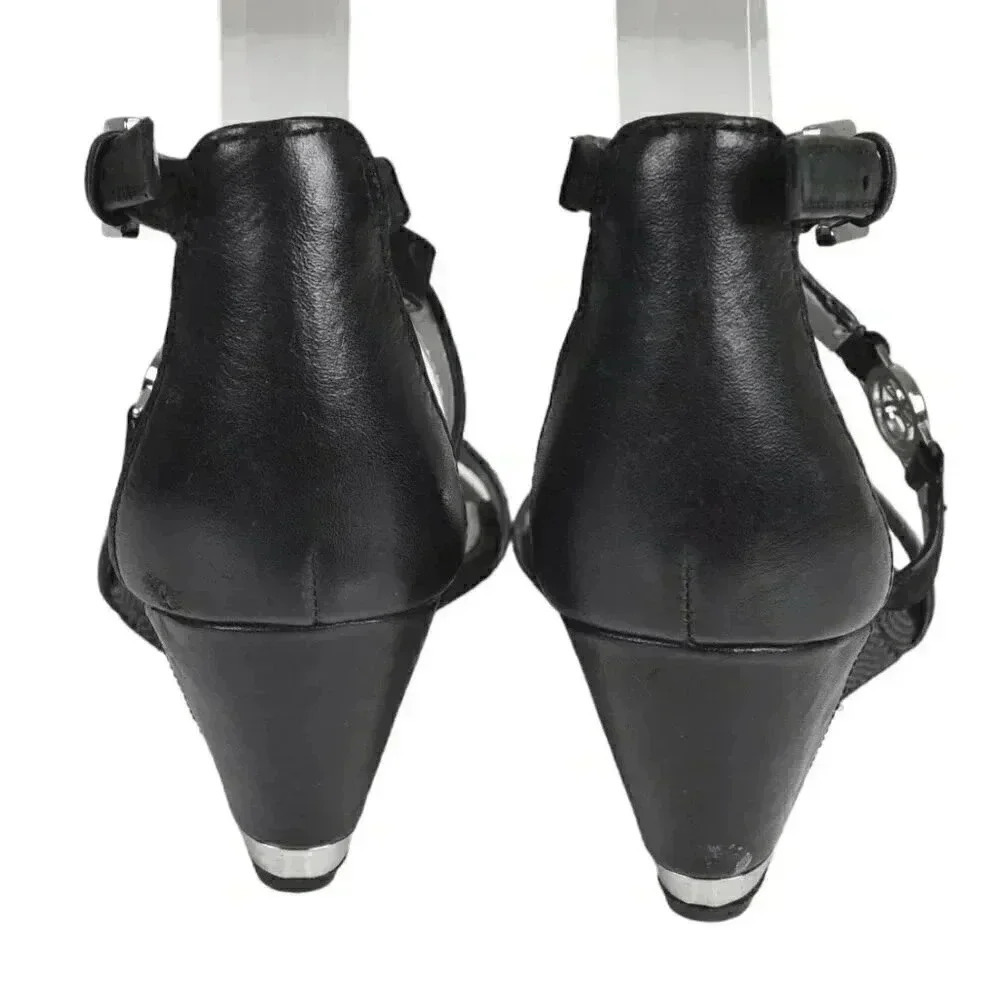 Sam Edelman Leather Wedge Sandal Heel Black Size 6 - Picture 9 of 15